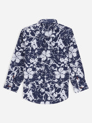 Navy Blue & White Printed Long Sleeve Casual Shirt