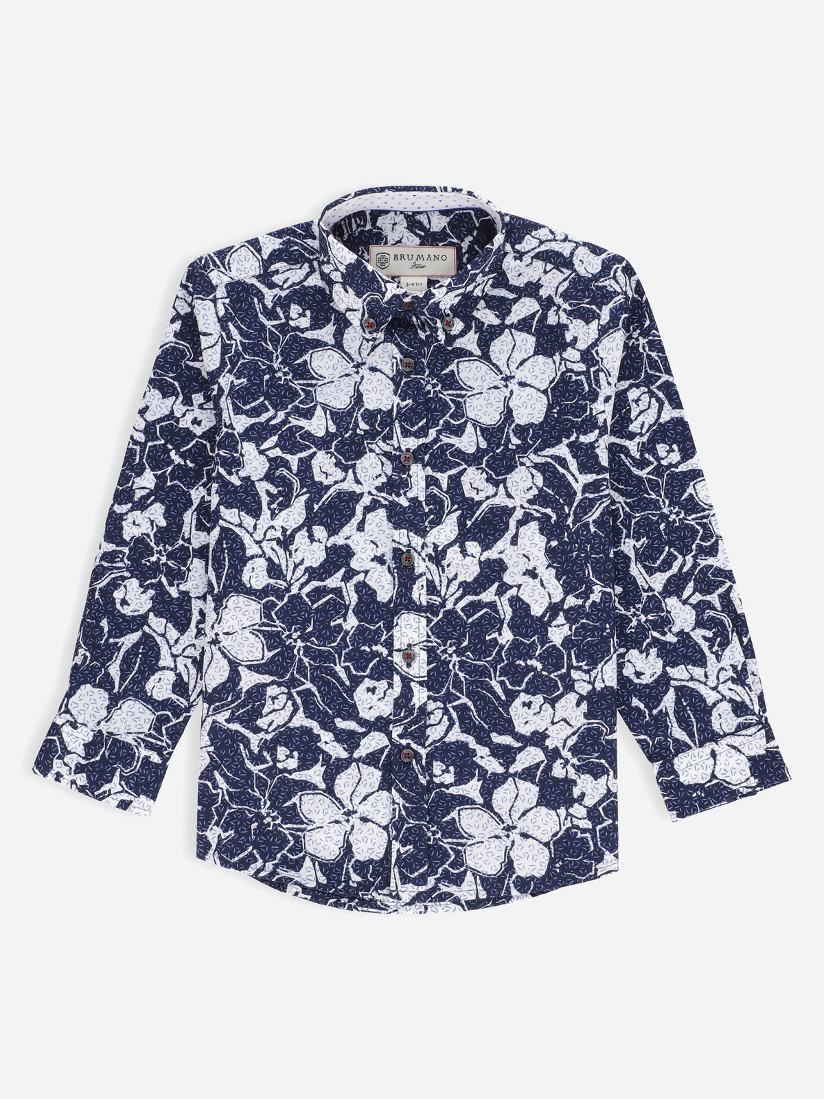 Navy Blue & White Printed Long Sleeve Casual Shirt
