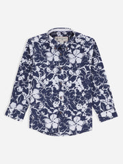 Navy Blue & White Printed Long Sleeve Casual Shirt
