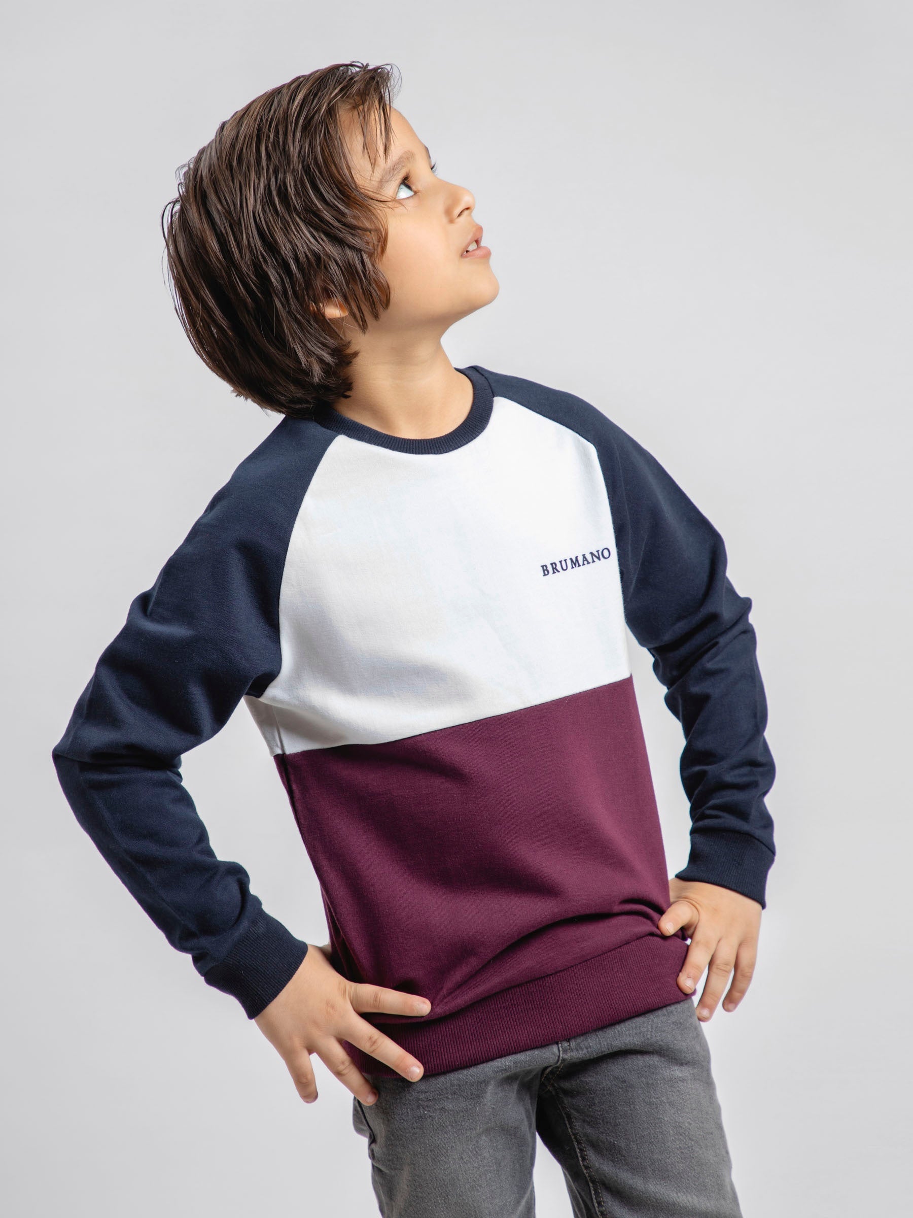 Navy Blue & White Raglan Sleeves Casual Sweatshirt