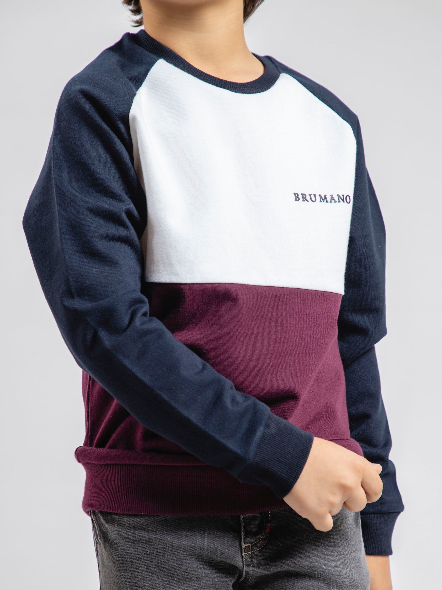 Navy Blue & White Raglan Sleeves Casual Sweatshirt