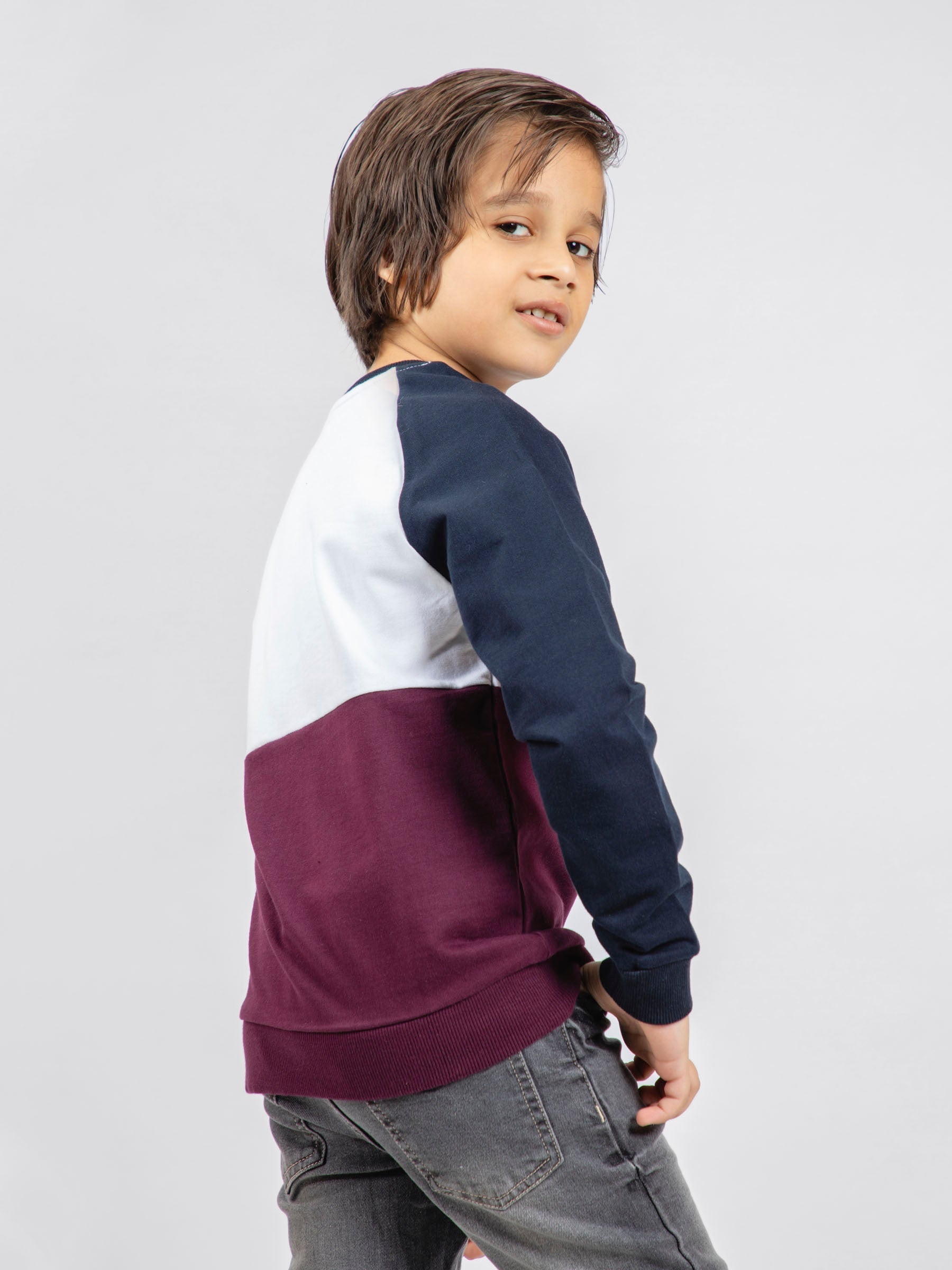 Navy Blue & White Raglan Sleeves Casual Sweatshirt