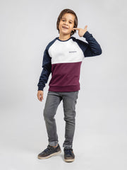 Navy Blue & White Raglan Sleeves Casual Sweatshirt