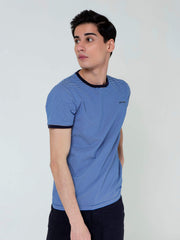 Navy Blue & White Striped Crew Neck T-Shirt