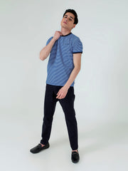 Navy Blue & White Striped Crew Neck T-Shirt