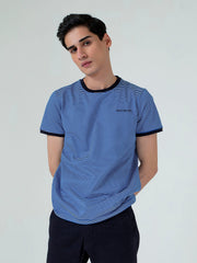 Navy Blue & White Striped Crew Neck T-Shirt