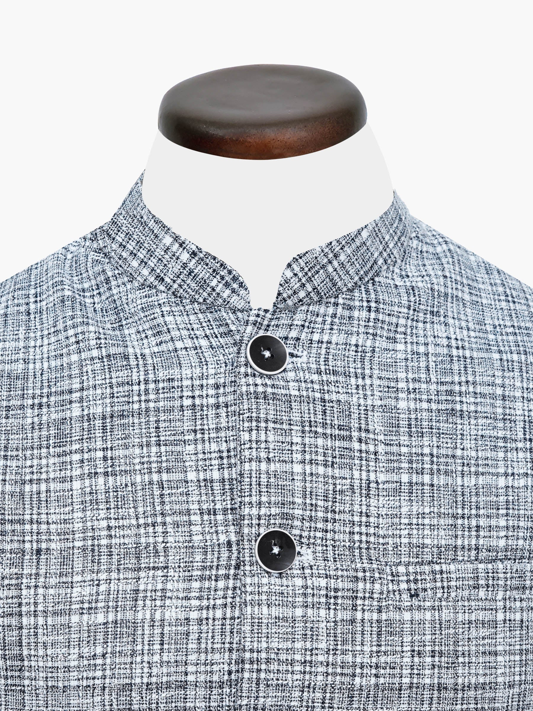 Navy Blue & White Structured Waistcoat
