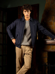 Navy Twill Harrington Jacket With Collar