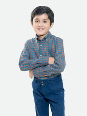 Navy & Orange Flannel Checkered Casual Shirt