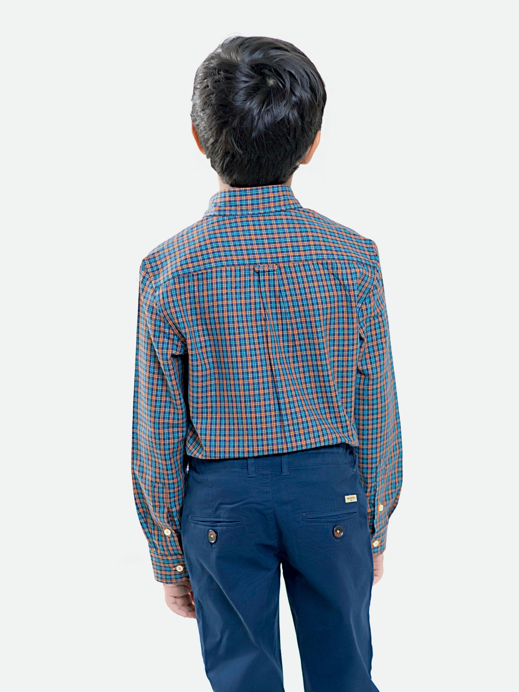 Navy & Orange Flannel Checkered Casual Shirt