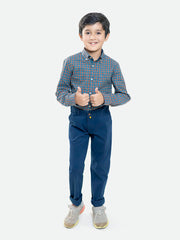 Navy & Orange Flannel Checkered Casual Shirt
