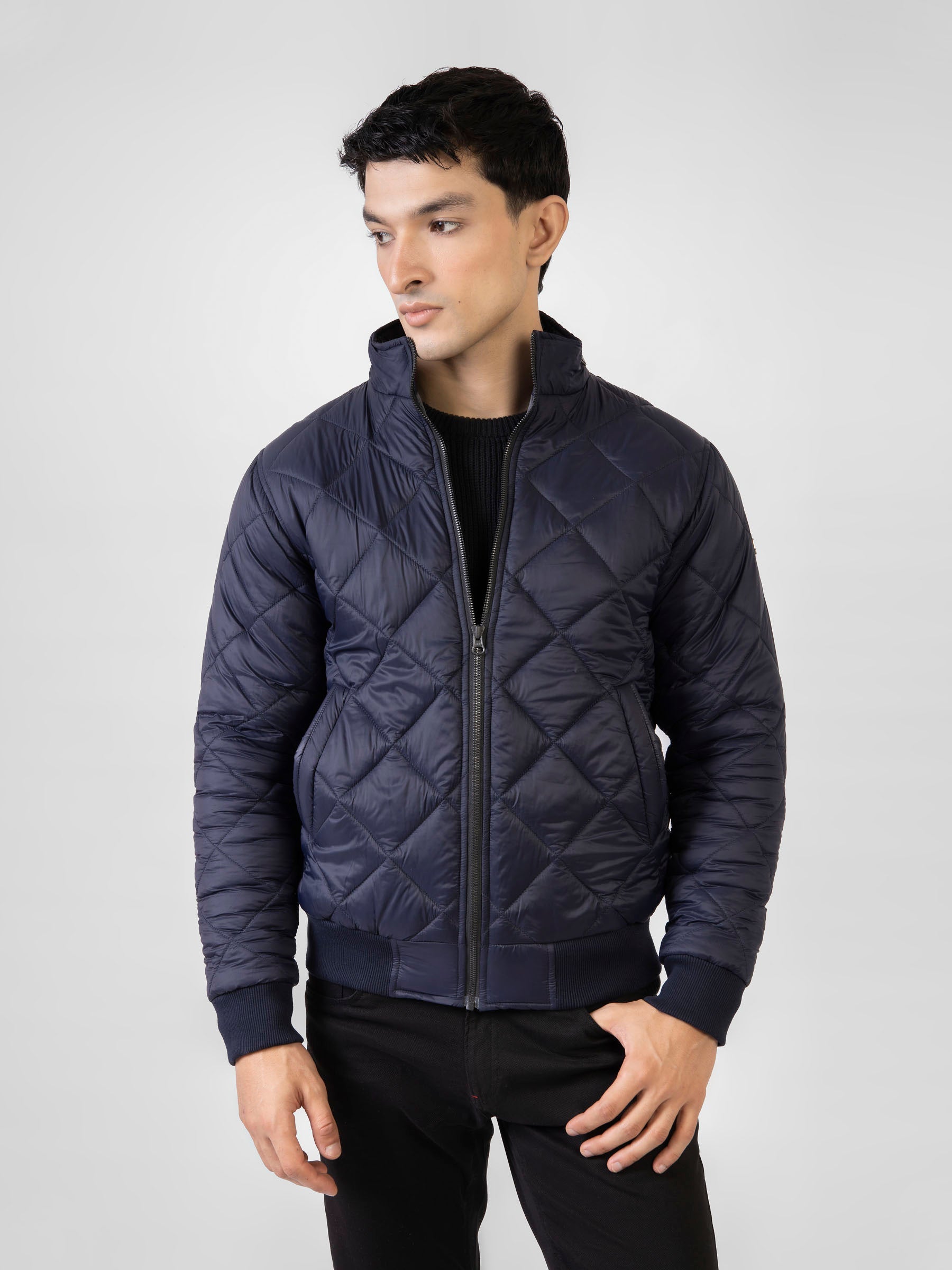 Navy blue Nylon Diamond Quilted Puffer