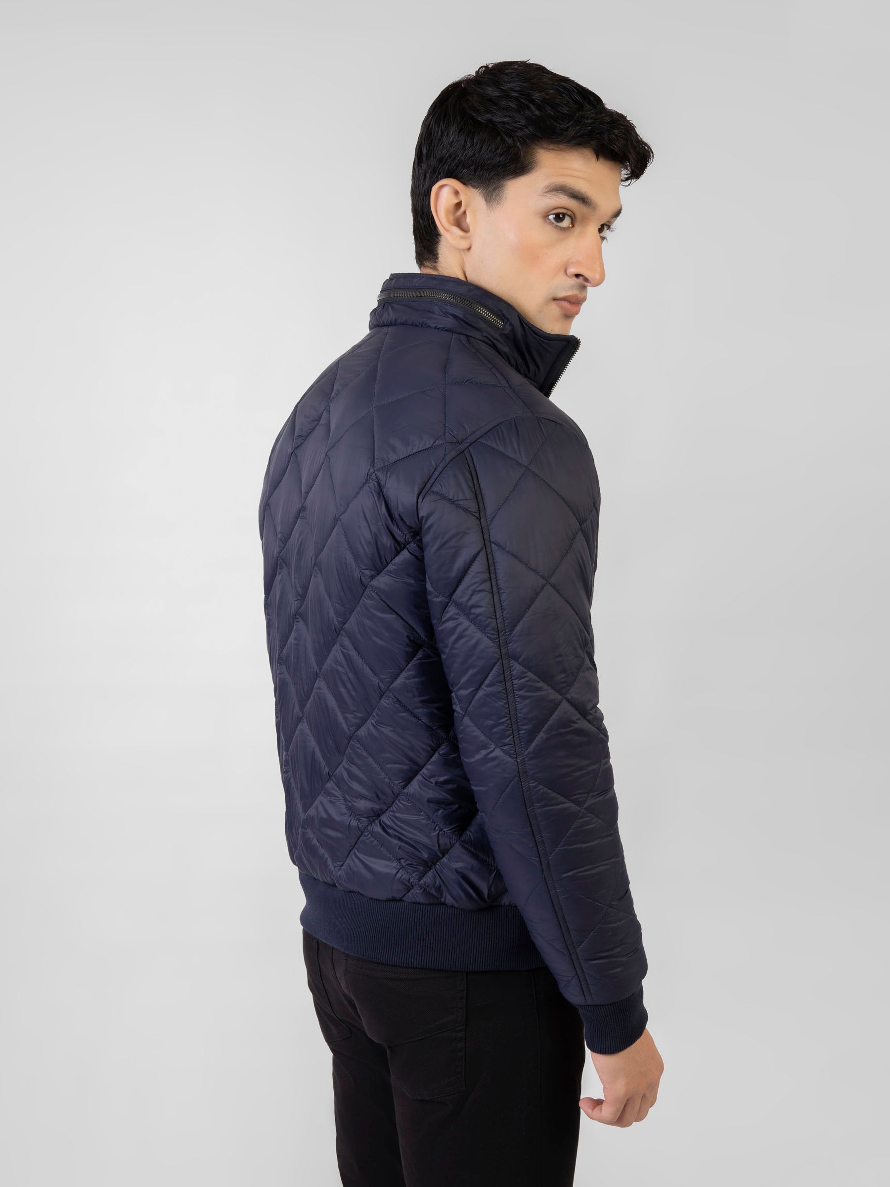 Navy blue Nylon Diamond Quilted Puffer