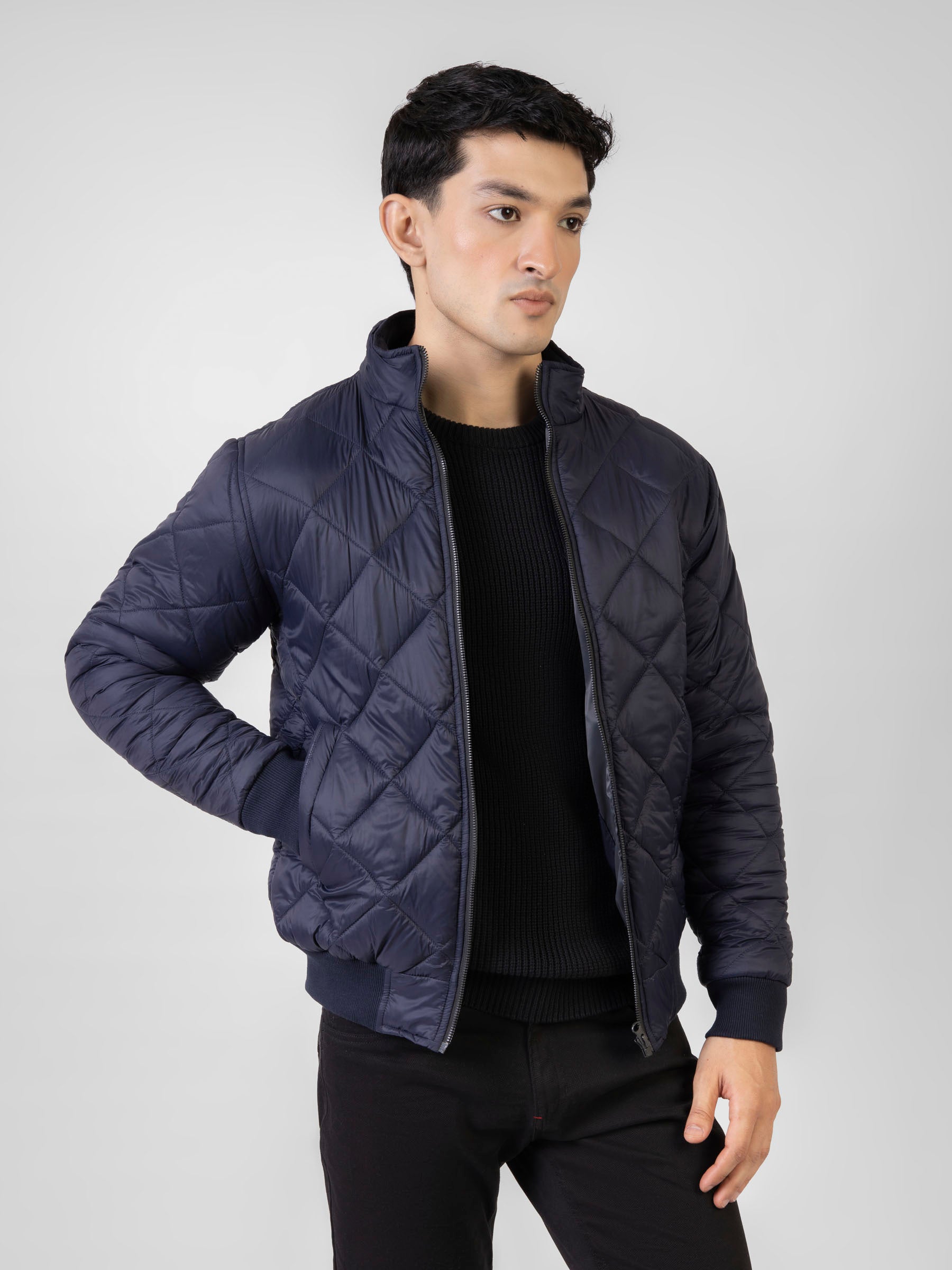 Navy blue Nylon Diamond Quilted Puffer