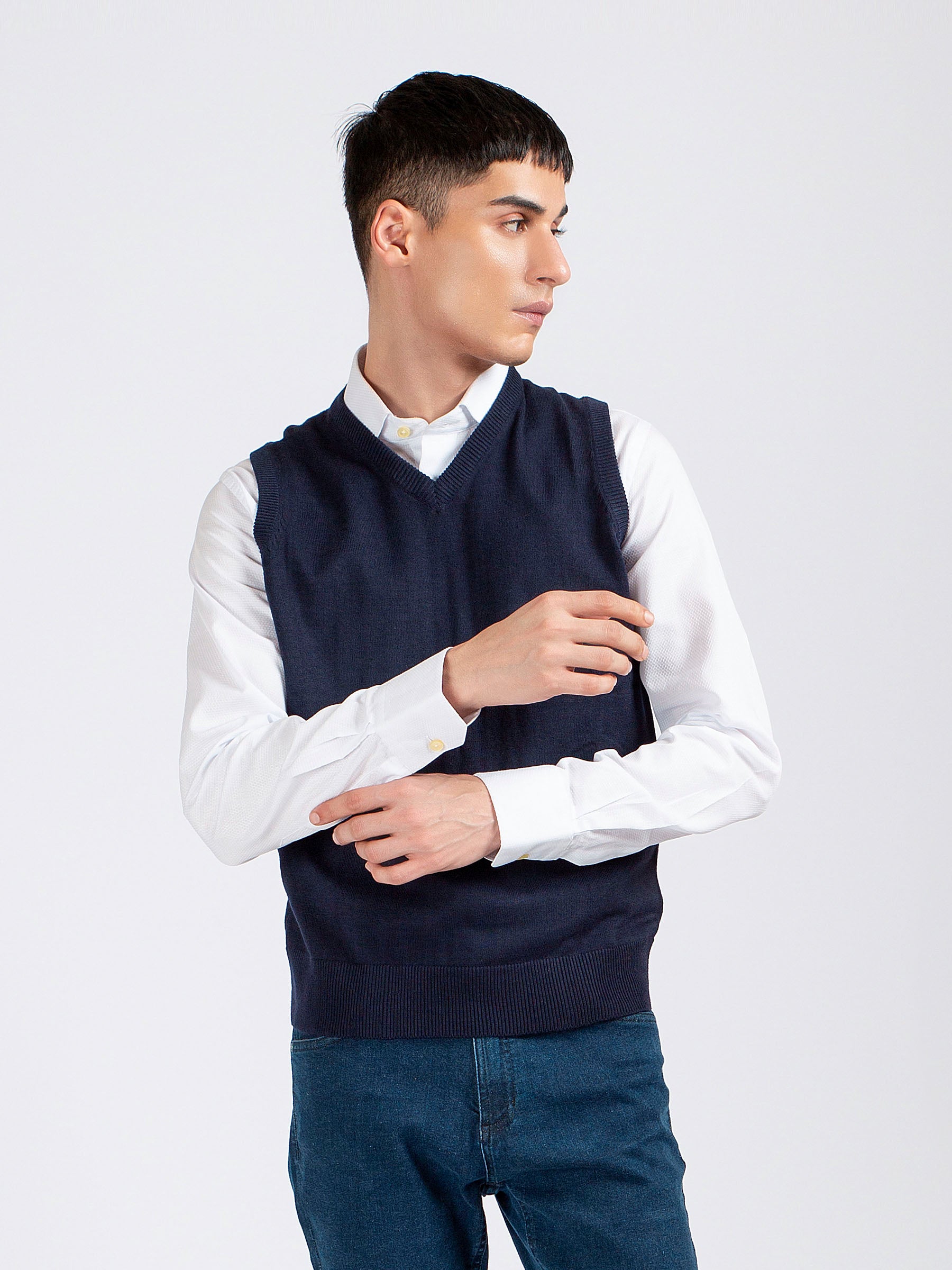 Navy blue Wool Blended Sleeveless Sweater