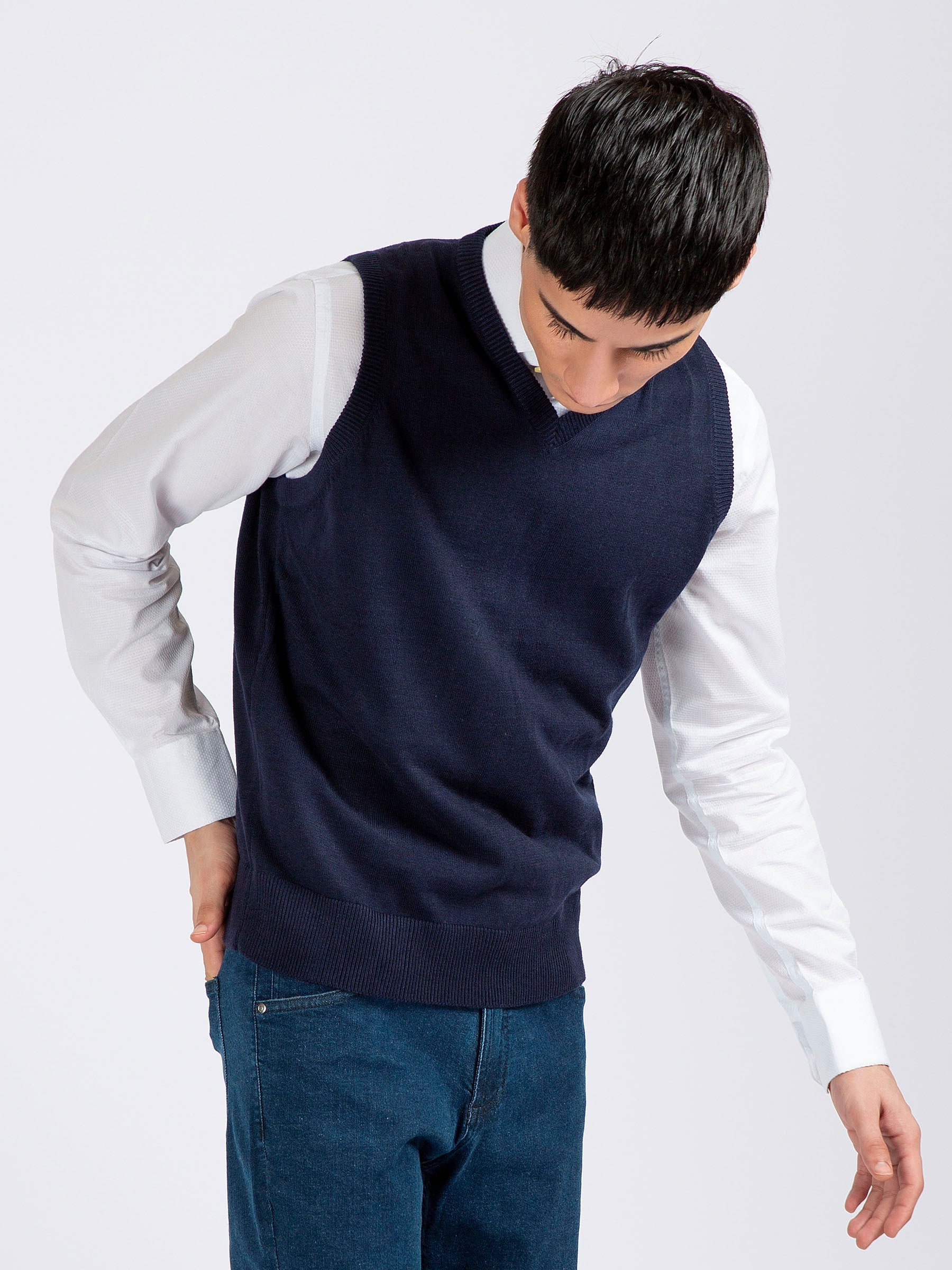 Navy blue Wool Blended Sleeveless Sweater