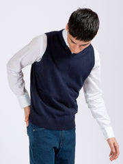 Navy blue Wool Blended Sleeveless Sweater