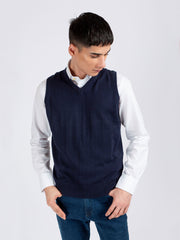 Navy blue Wool Blended Sleeveless Sweater