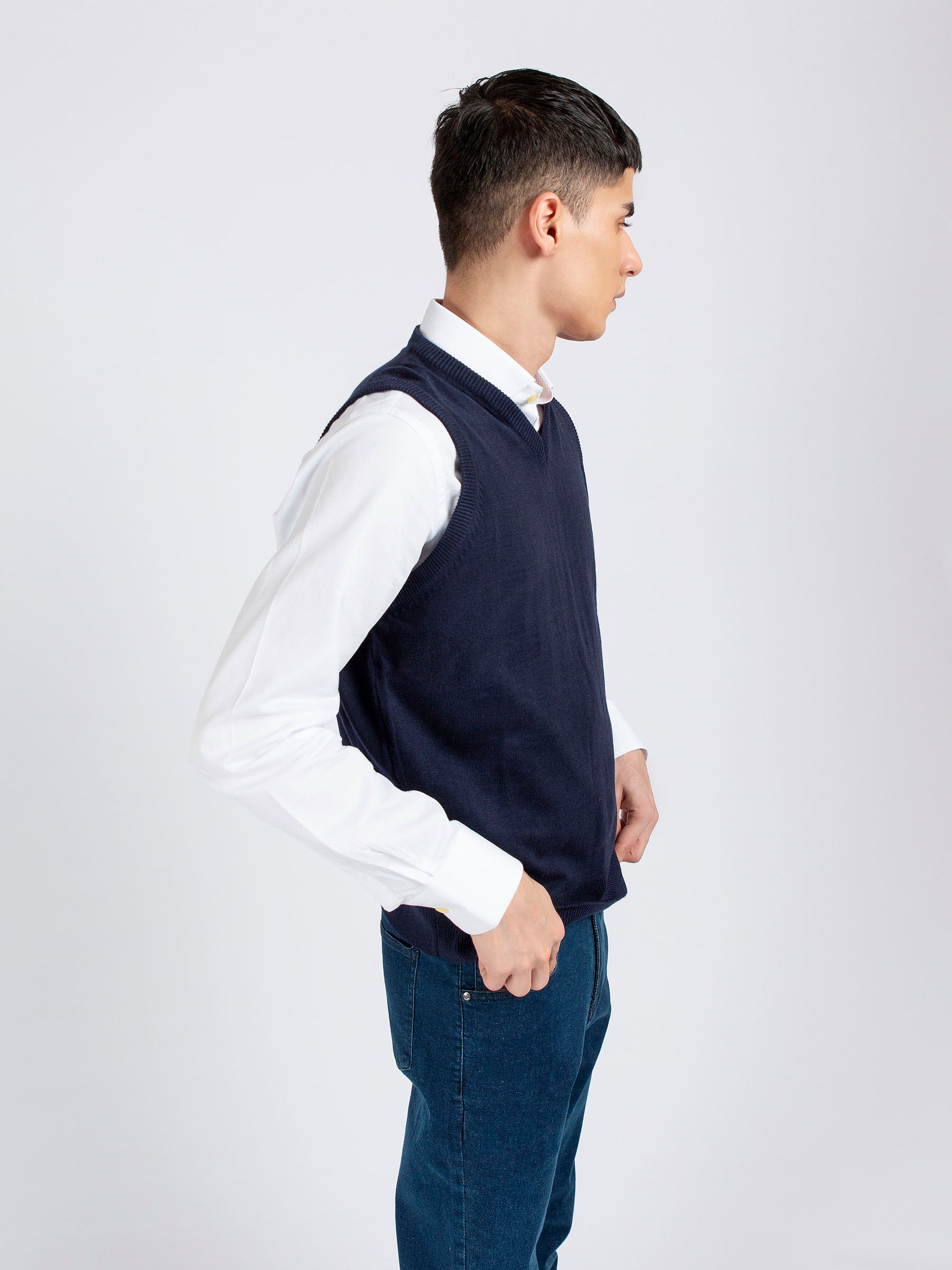 Navy blue Wool Blended Sleeveless Sweater