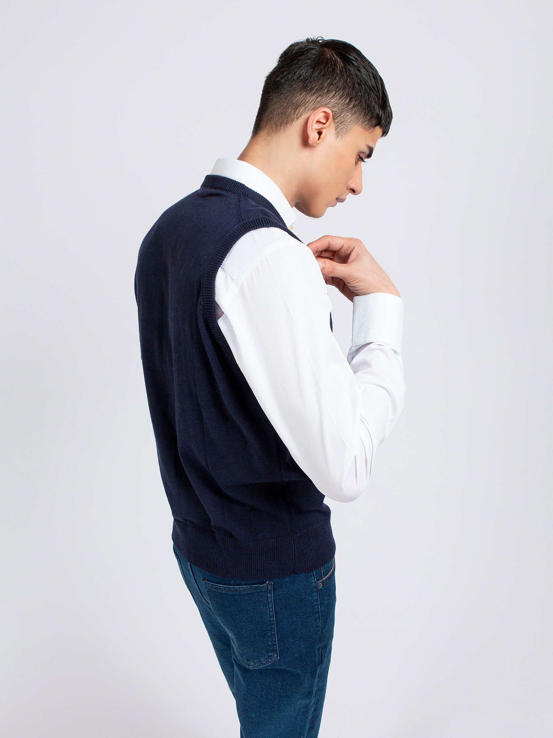 Navy blue Wool Blended Sleeveless Sweater