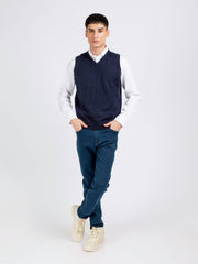 Navy blue Wool Blended Sleeveless Sweater