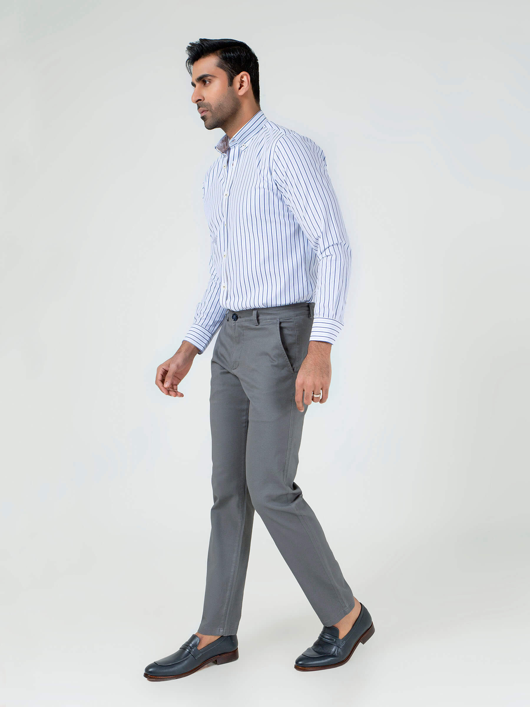 Navy blue & White Striped Button Down Shirt