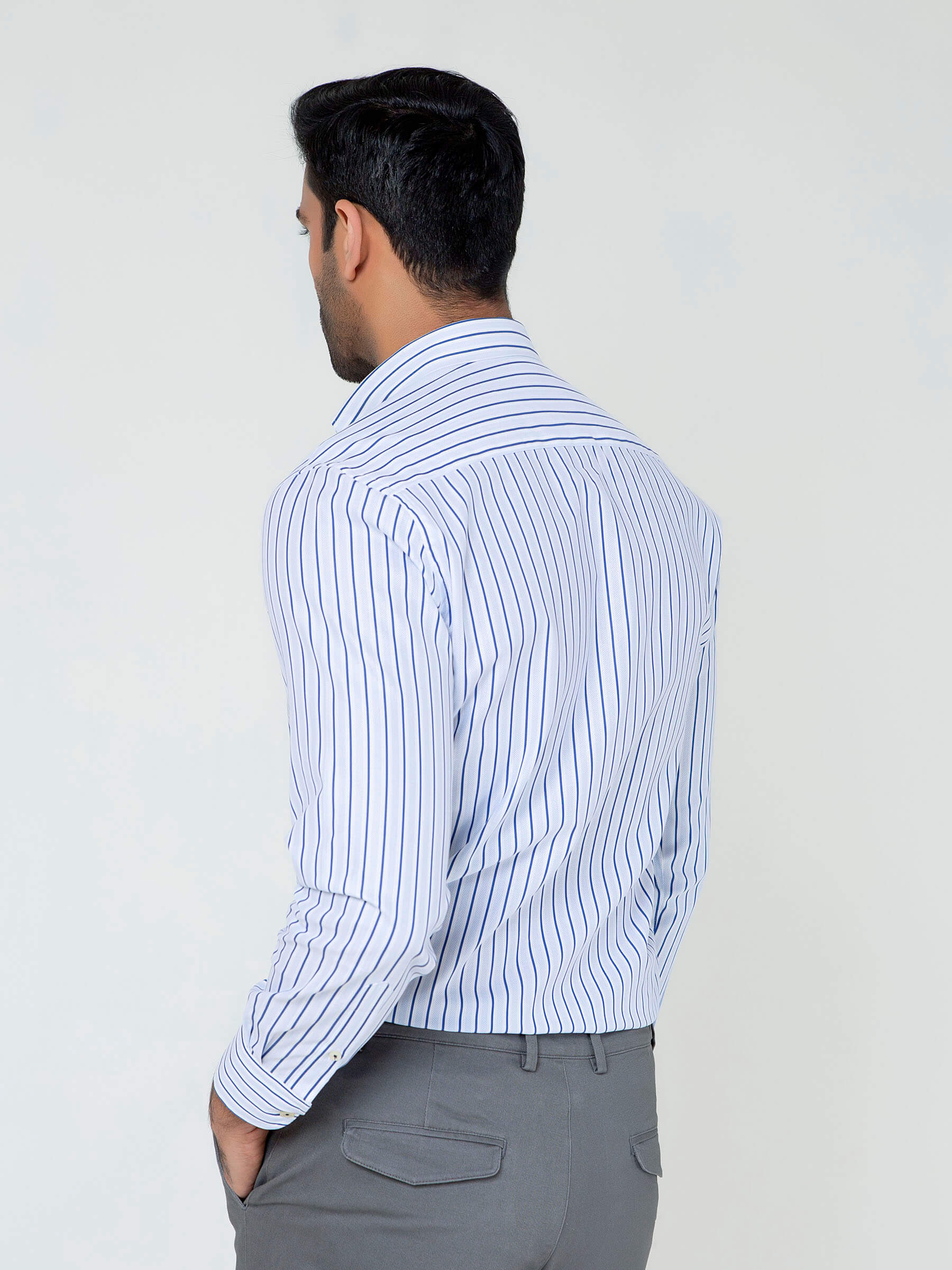 Navy blue & White Striped Button Down Shirt