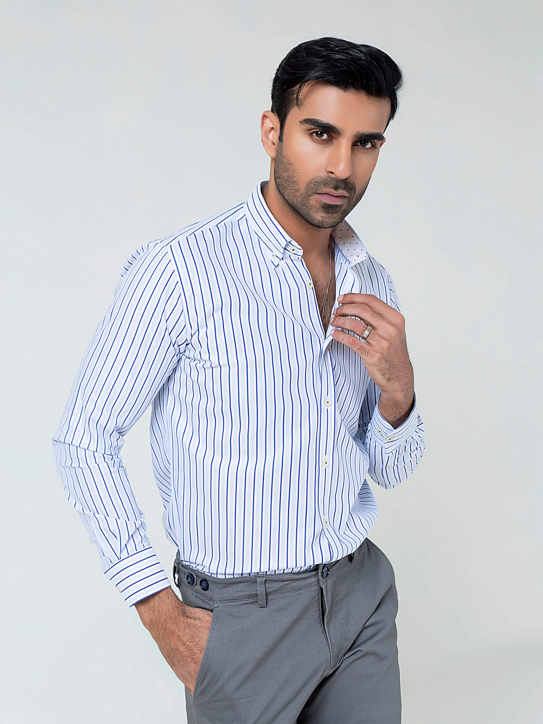 Navy blue & White Striped Button Down Shirt
