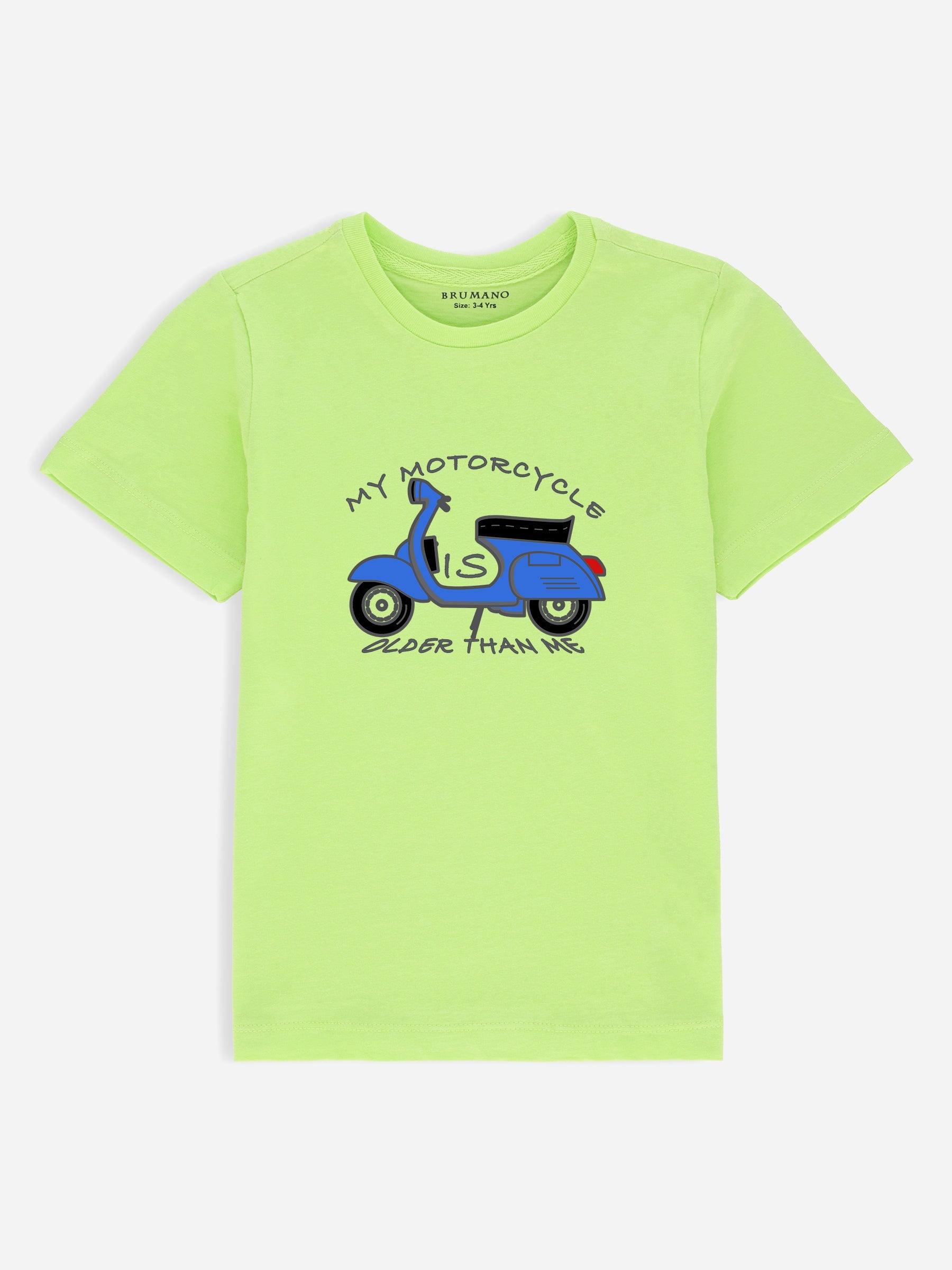 Neon Green Graphic 'Motorcycle' Printed Casual Tee