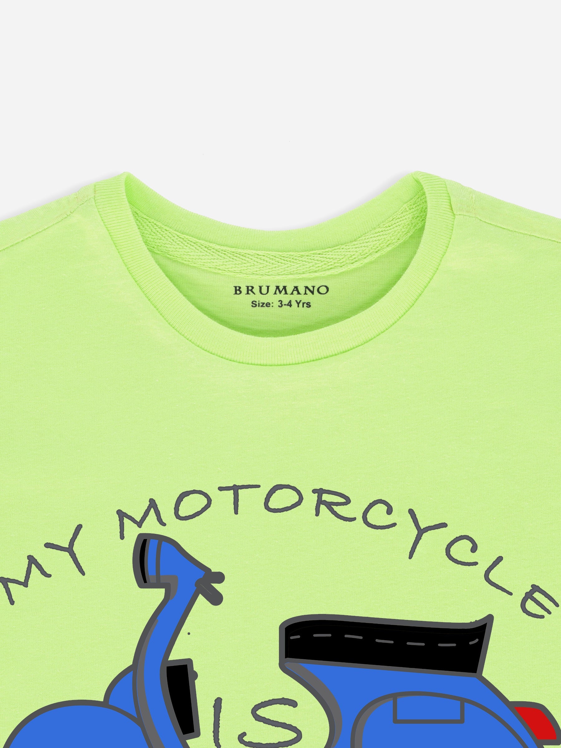 Neon Green Graphic 'Motorcycle' Printed Casual Tee
