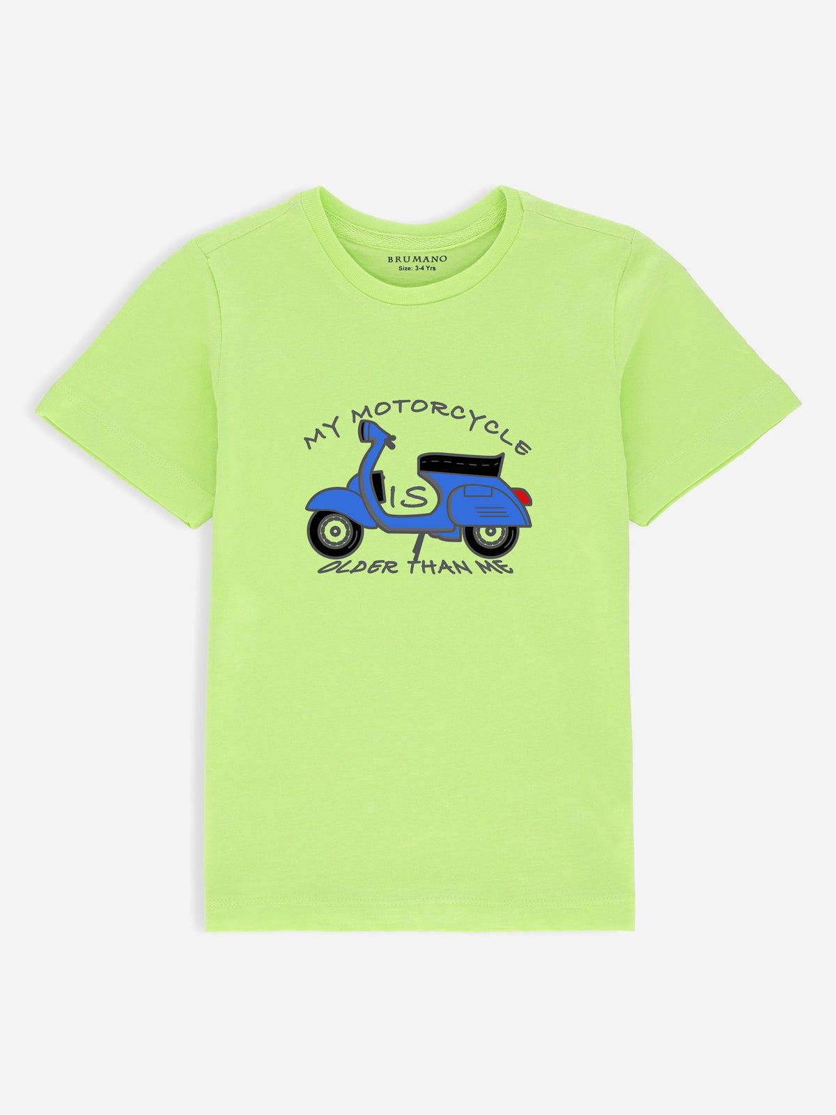 Neon Green Graphic 'Motorcycle' Printed Casual Tee