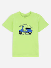 Neon Green Graphic 'Motorcycle' Printed Casual Tee