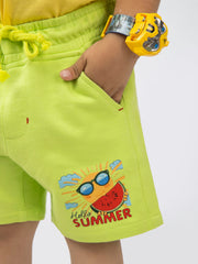 Neon Green Knitted Casual Shorts