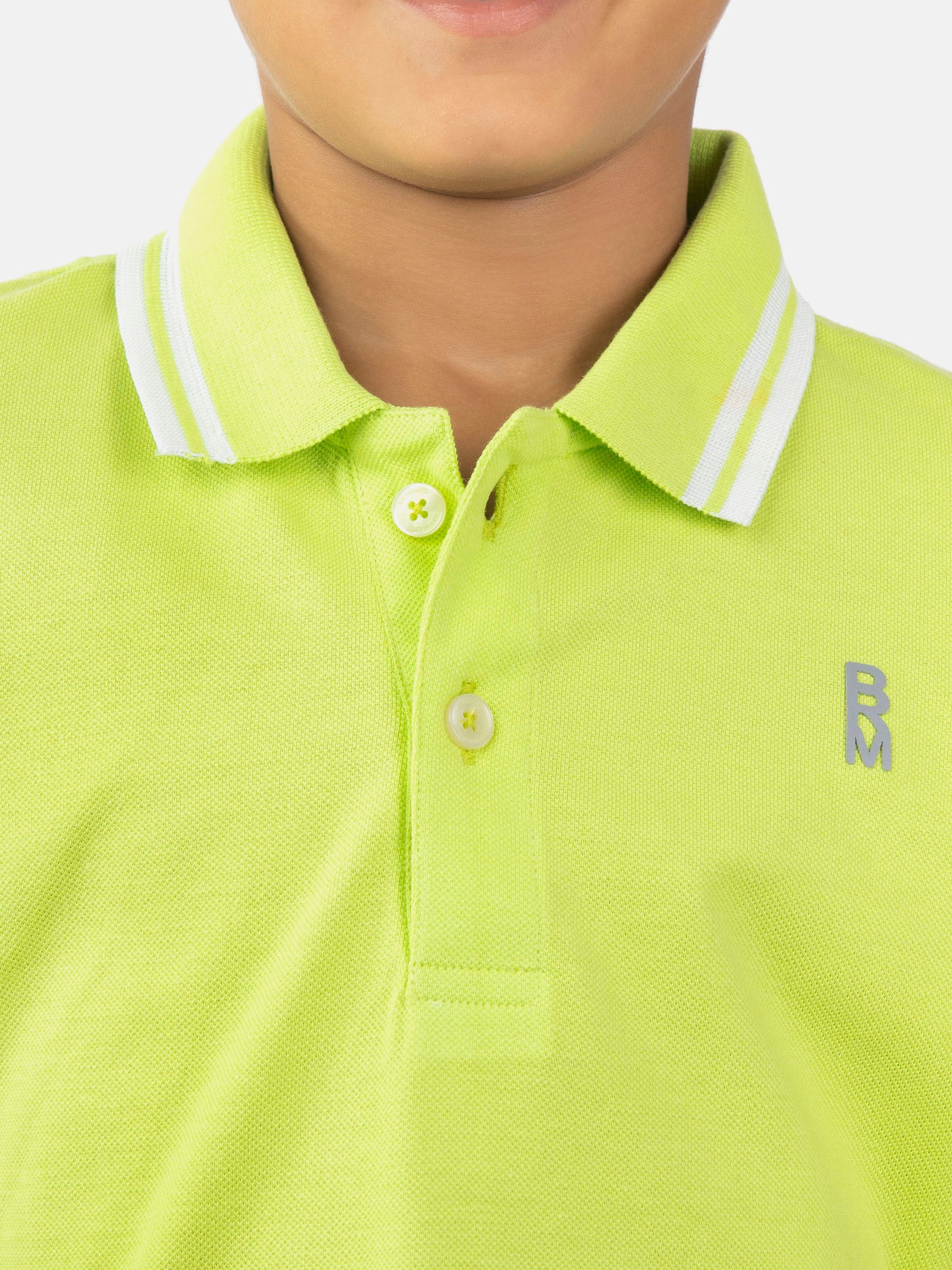 Neon Green Pique Casual Tipped polo