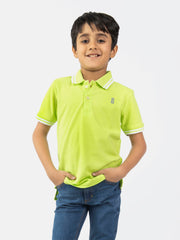 Neon Green Pique Casual Tipped polo