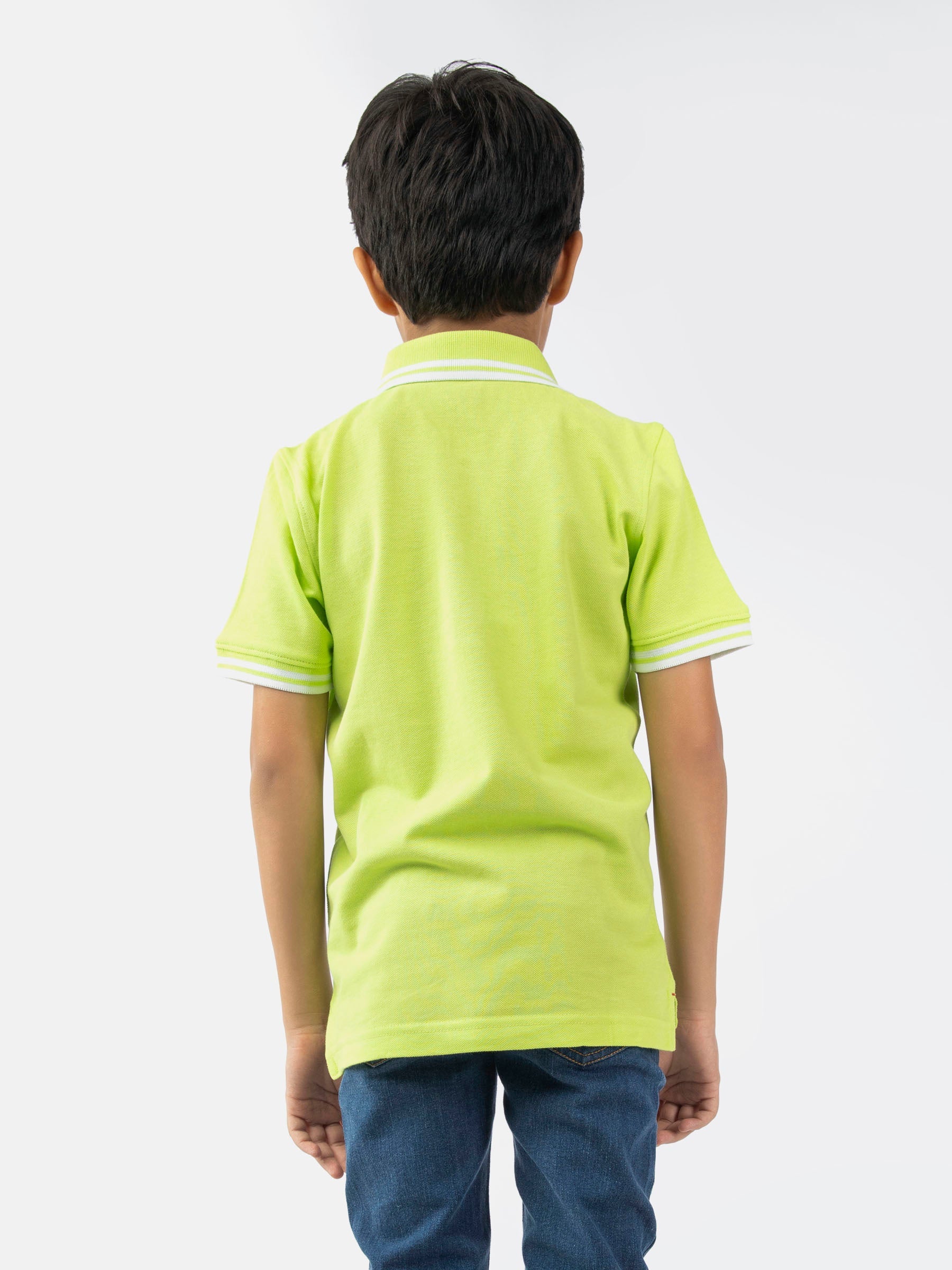 Neon Green Pique Casual Tipped polo