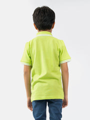 Neon Green Pique Casual Tipped polo