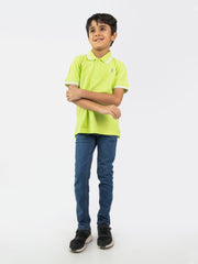 Neon Green Pique Casual Tipped polo