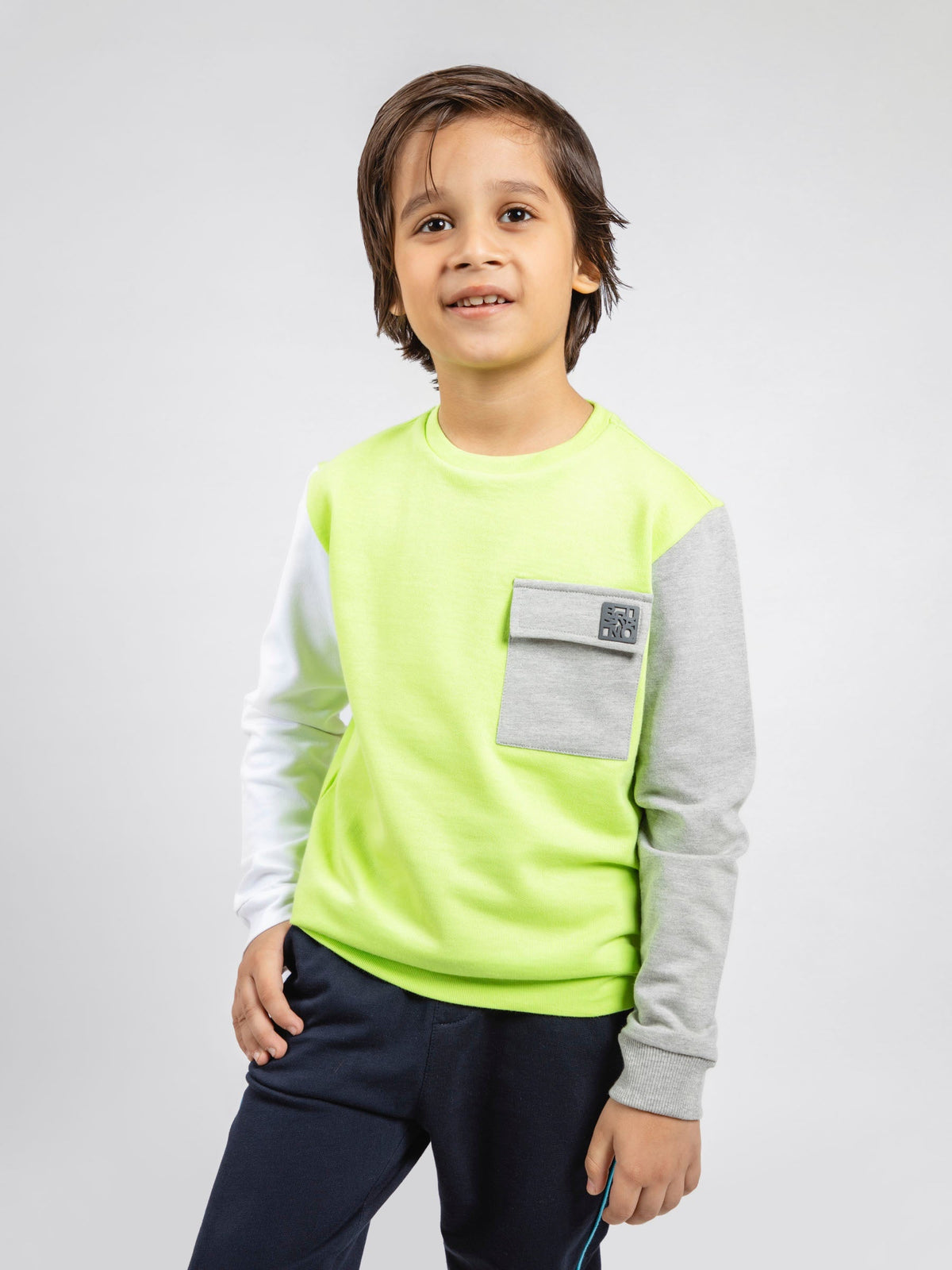 Neon Green Sweatshirt With Contrasting Sleeves