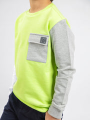 Neon Green Sweatshirt With Contrasting Sleeves