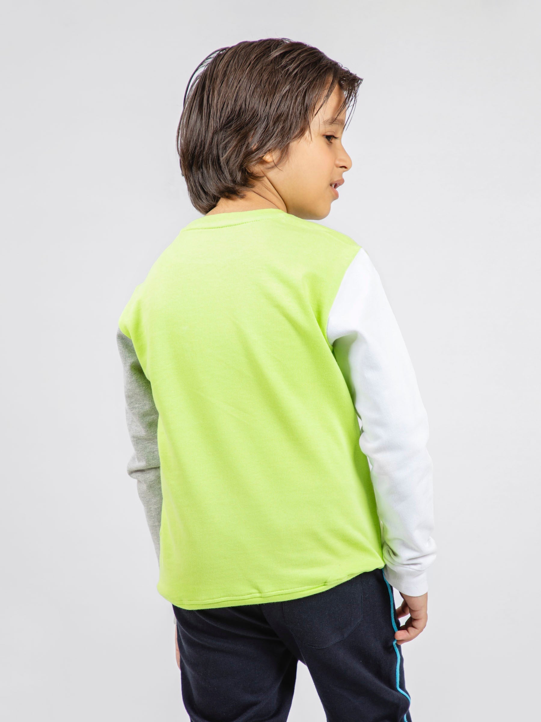 Neon Green Sweatshirt With Contrasting Sleeves