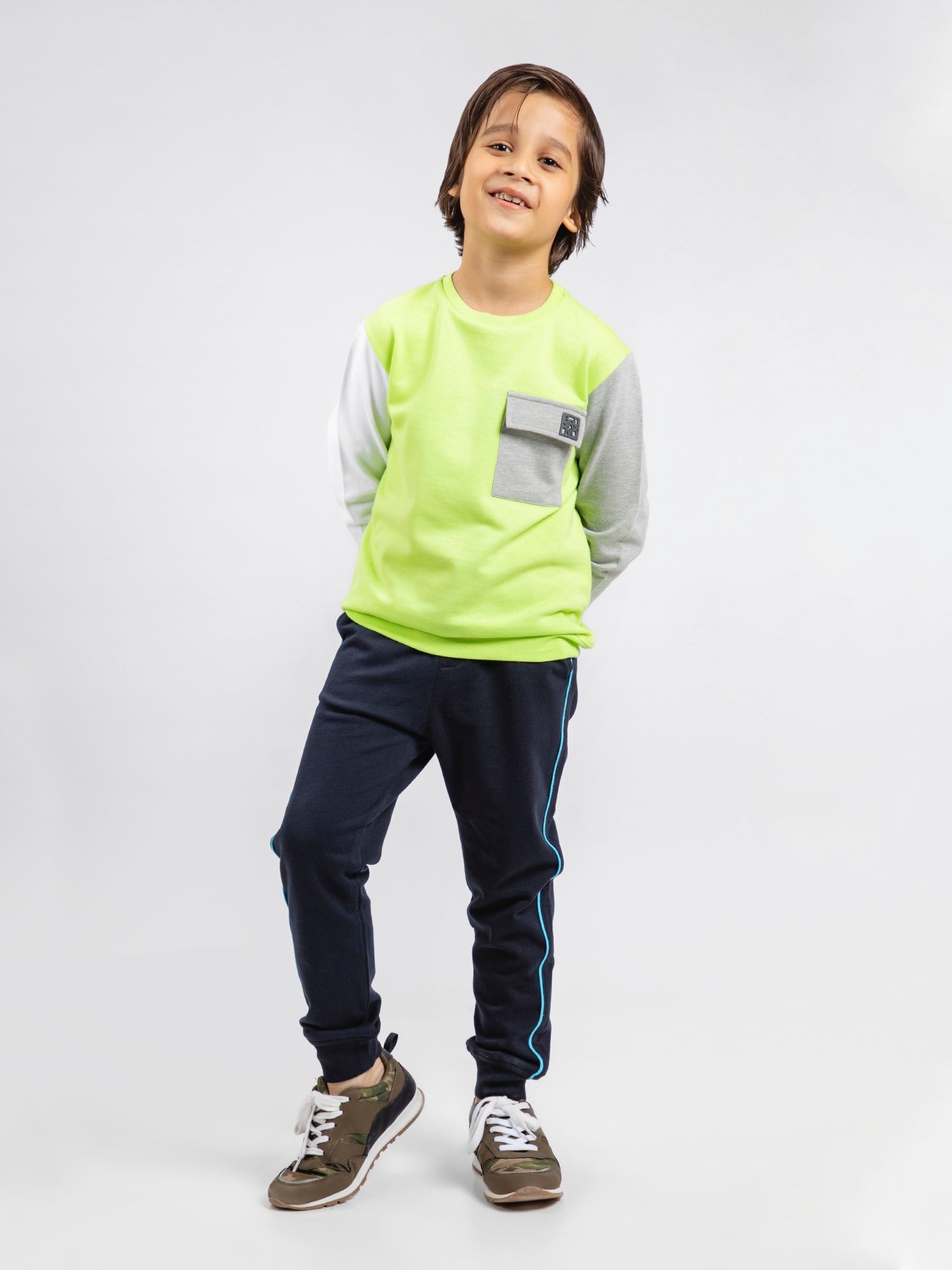 Neon Green Sweatshirt With Contrasting Sleeves