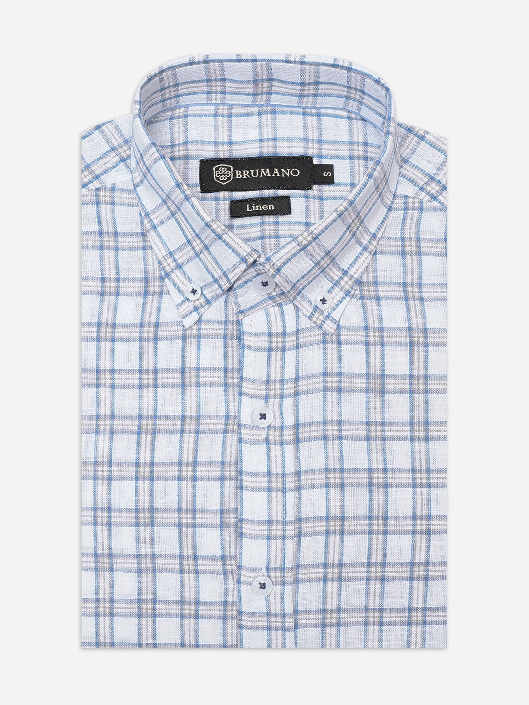Off-White & Blue Linen Button Down Shirt