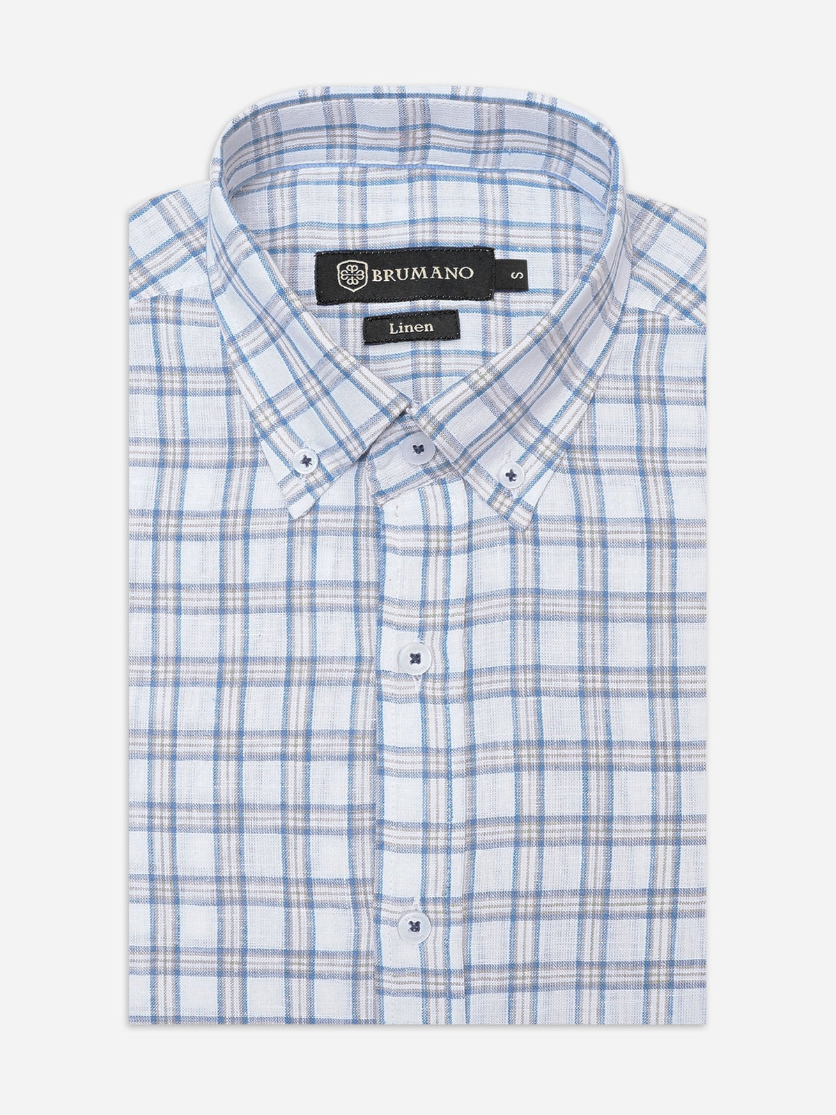 Off-White & Blue Linen Button Down Shirt