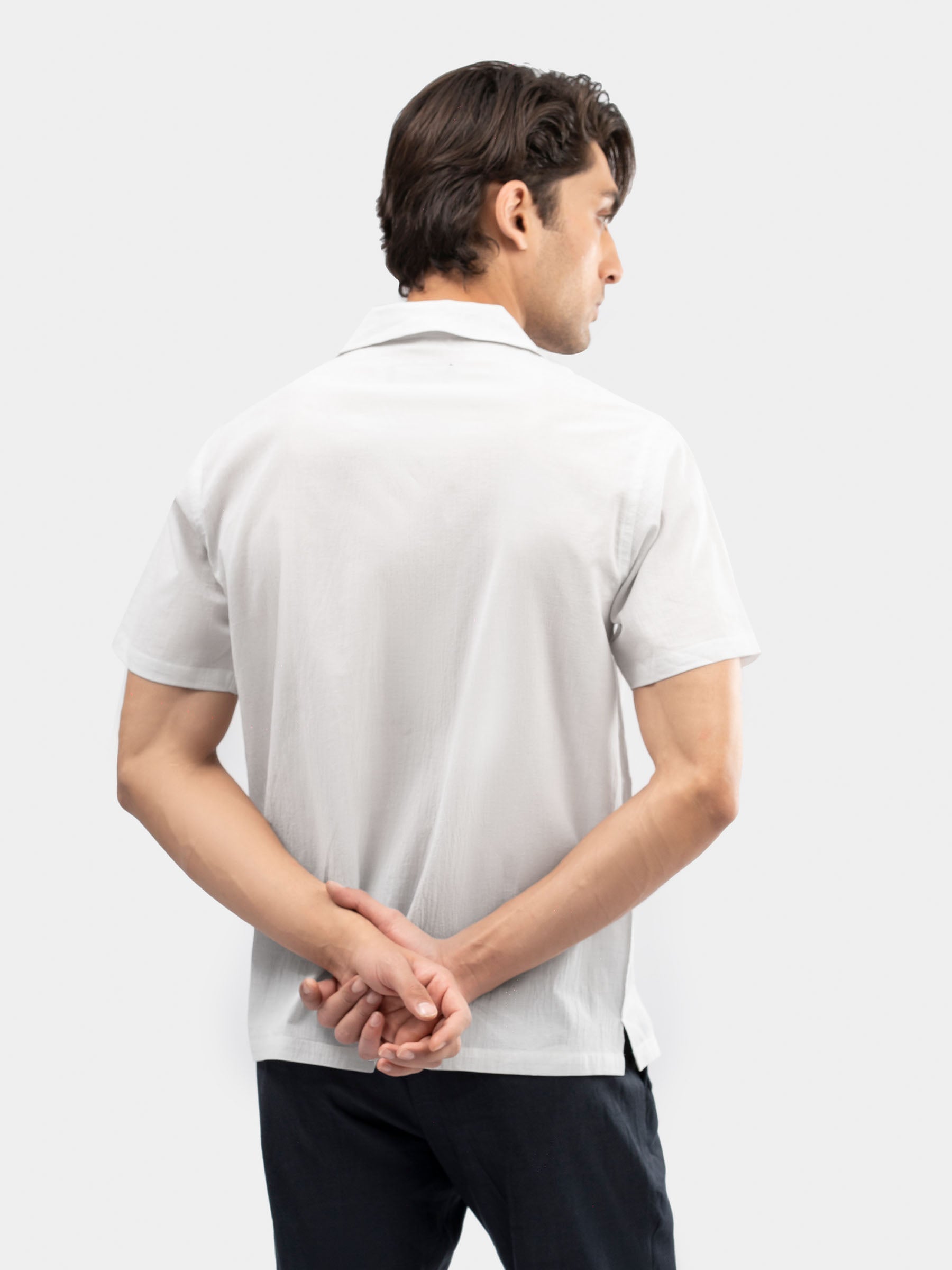 Off-White Crink Effect Cuban Collar Shirt