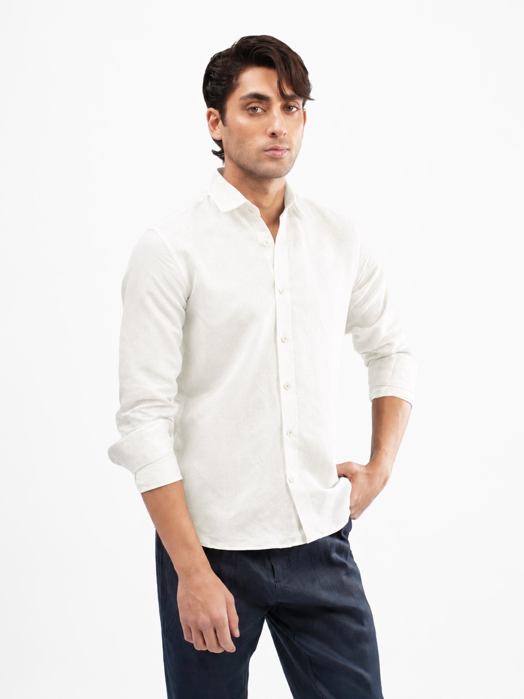 Off White Linen Blended Shirt