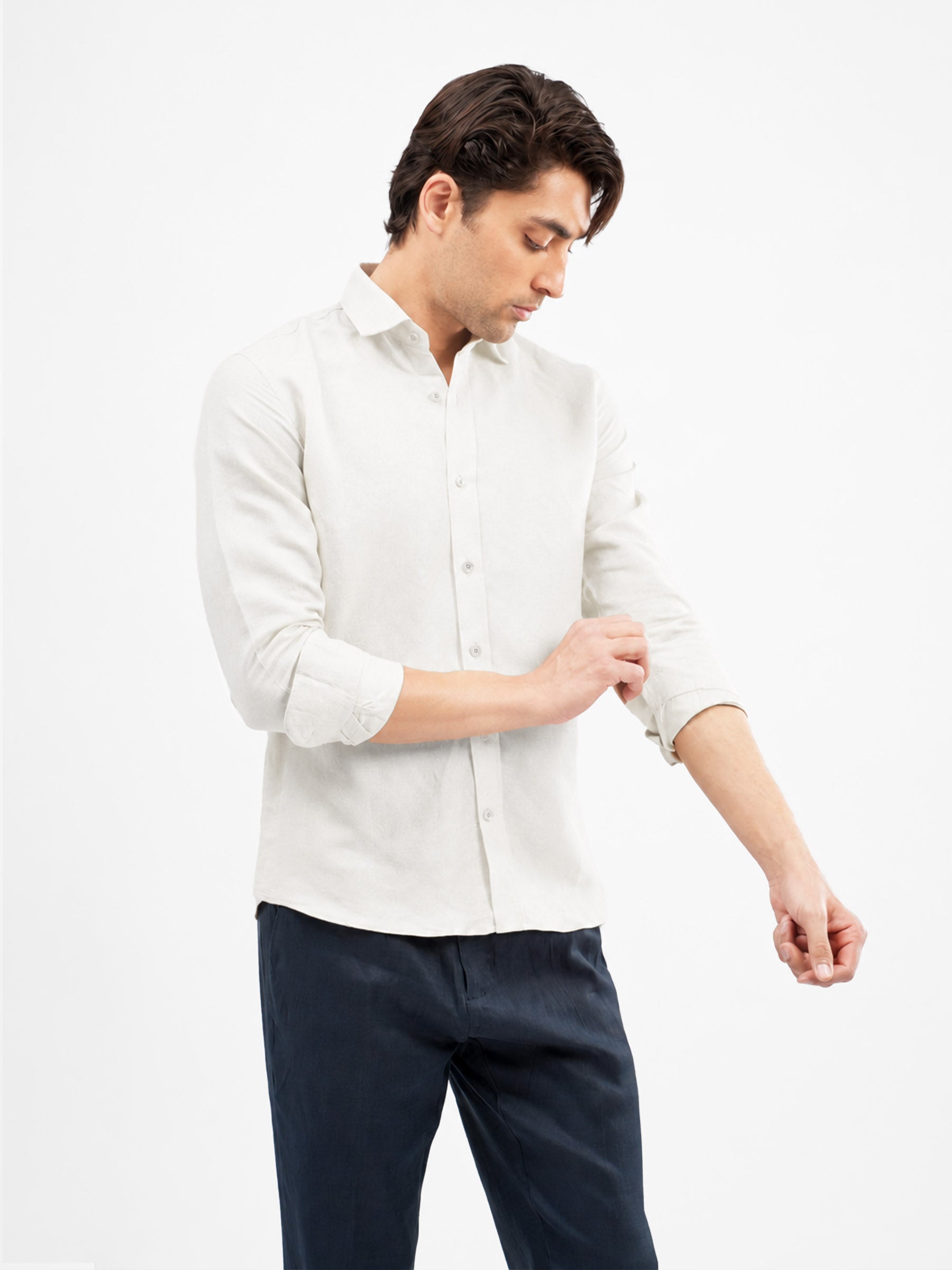 Off White Linen Blended Shirt