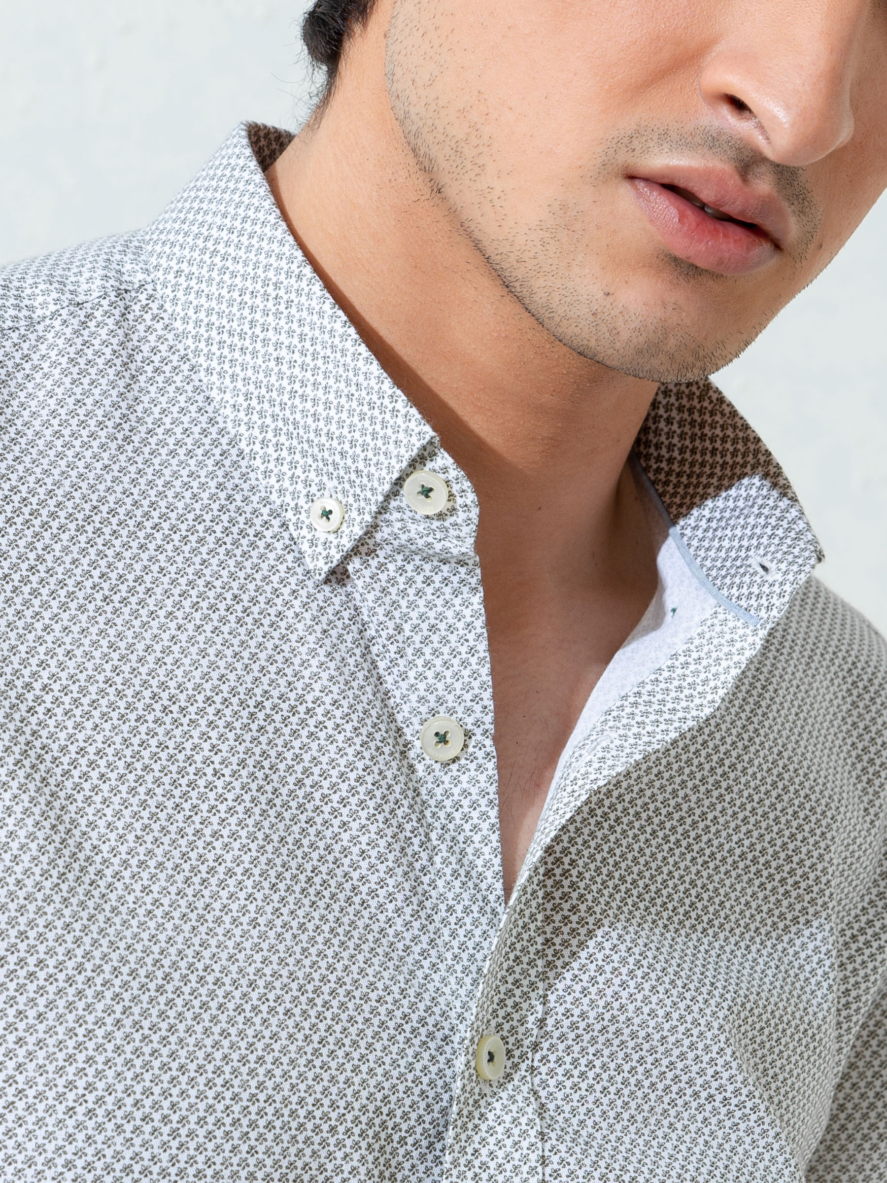 Olive Floral Printed Shirt
