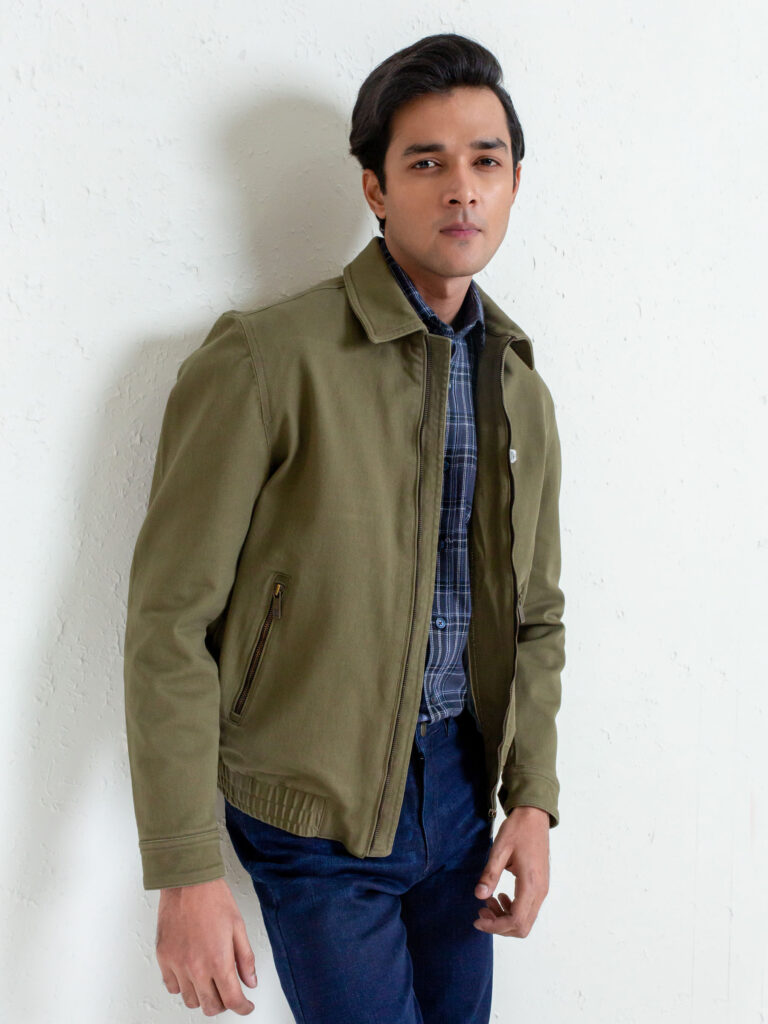 Olive Green Casual Collar Jacket