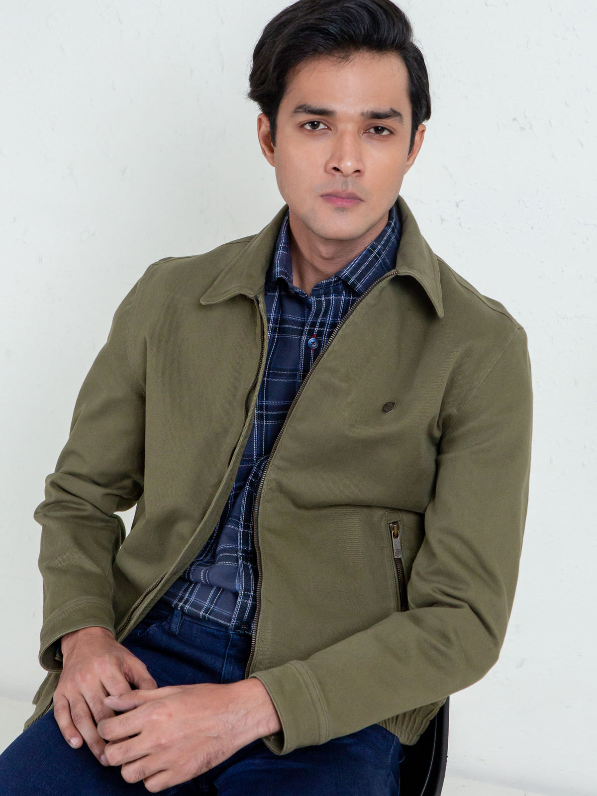 Olive Green Casual Collar Jacket